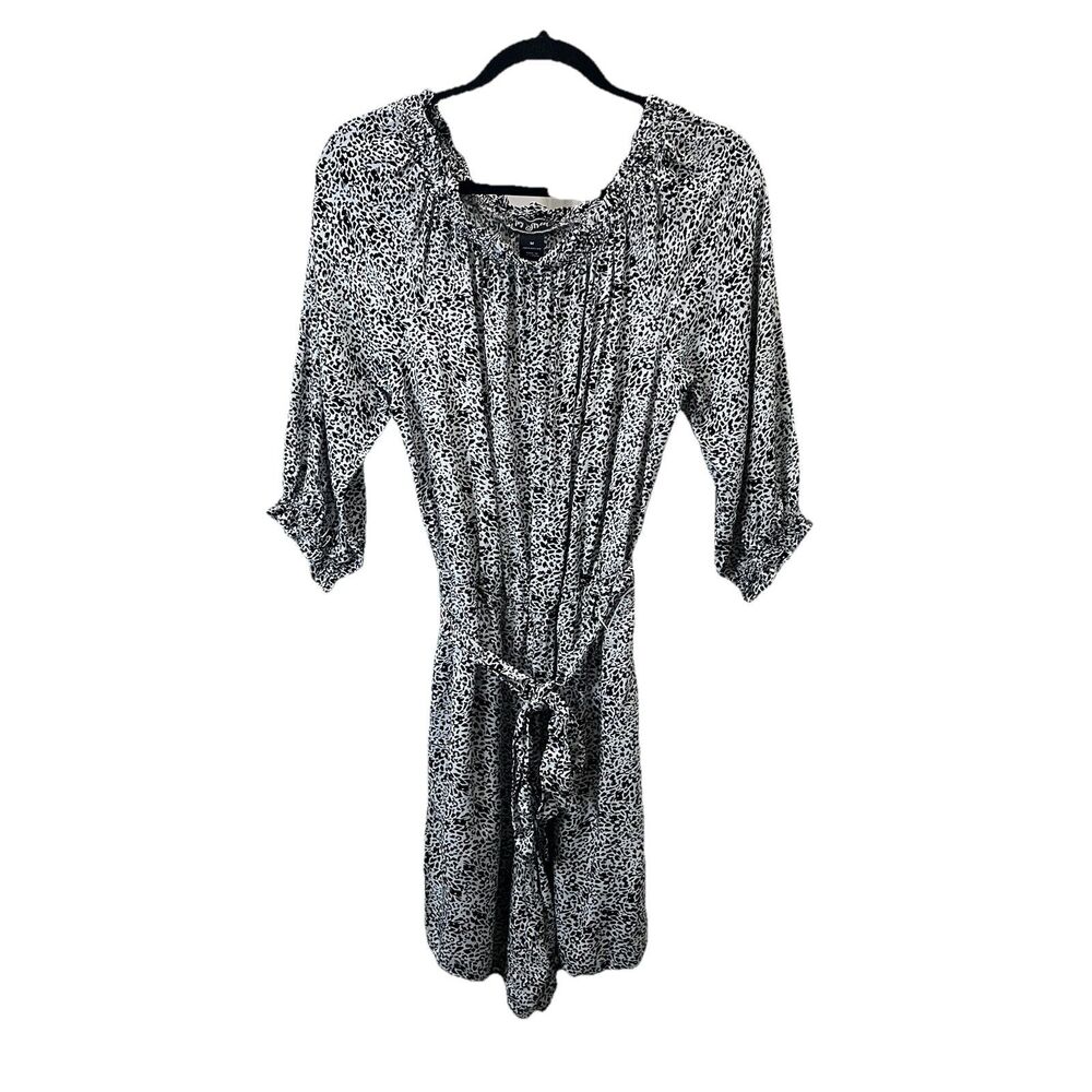 Ivy Street Romper Animal Print Black & White 3/4 Sleeve Self Tie Rayon Size M
